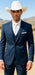 2 Button Vested Satin Trim Lapel Cowboy Tuxedo in Navy