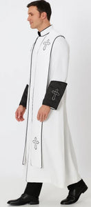 White/Black Cross Accent Robe With Stole Mandarin Suits