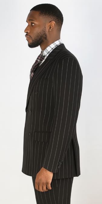 Bold Pinstripe Wide Suit in Black