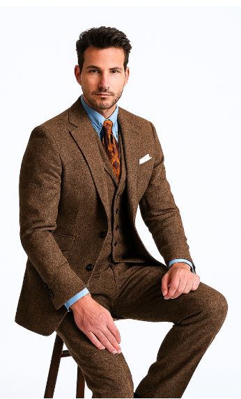 Brown Herringbone Western Suit