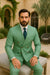 Mens Sage Green Double-Breasted Suit with Gold Buttons – Formal Slim Fit 2-Piece Pistachio Color