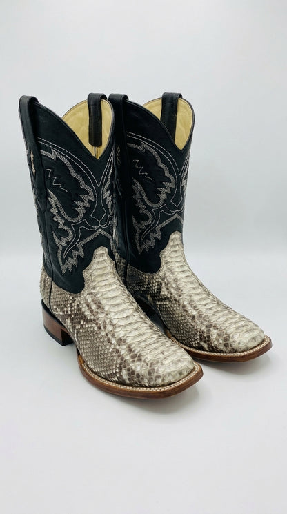 Men’s Natural Python Square Toe Boots, Exotic Western Cowboy Dress Boots
