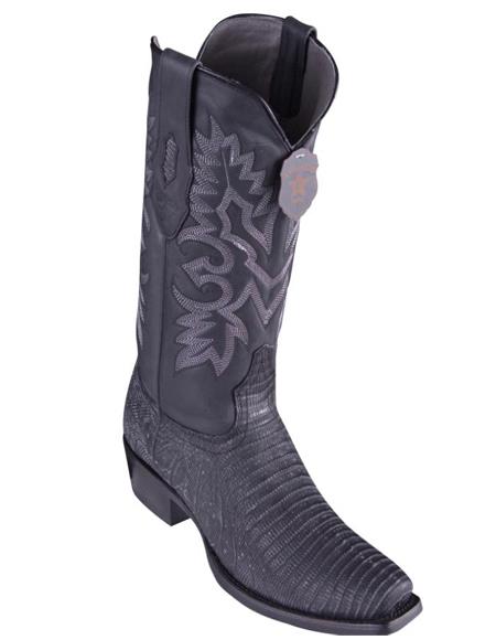 Los Altos Boots Men's Sanded Black Lizard Cowboy Boots 7-Toe — MensUSA