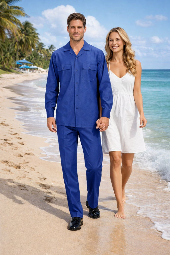 Mens Luxury Sapphire Blue Wool Two-Piece Leisure Walking Suit - Image 5