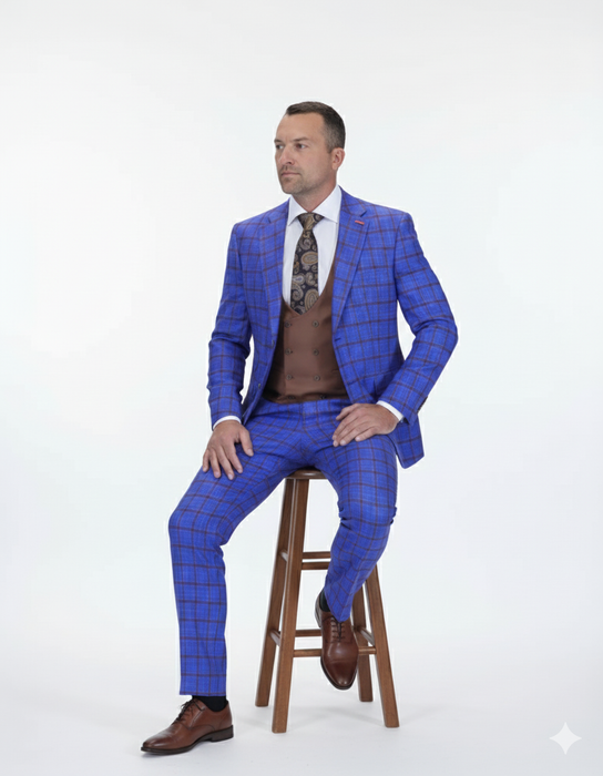 Statement Men's 3-Piece Modern Fit Suit – 100% Wool with Sleek Scoop Vest