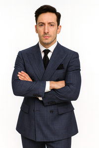 Mens Italian Wool Suit Color Sapphire - Men's Designer Classic Fit Double Breasted Wool Sapphire Blue Suit