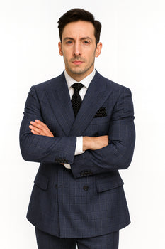 Mens Italian Wool Suit Color Sapphire - Men's Designer Classic Fit Double Breasted Wool Sapphire Blue Suit - Image 6