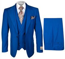 Mens One Button Peak Lapel Suit Royal Blue