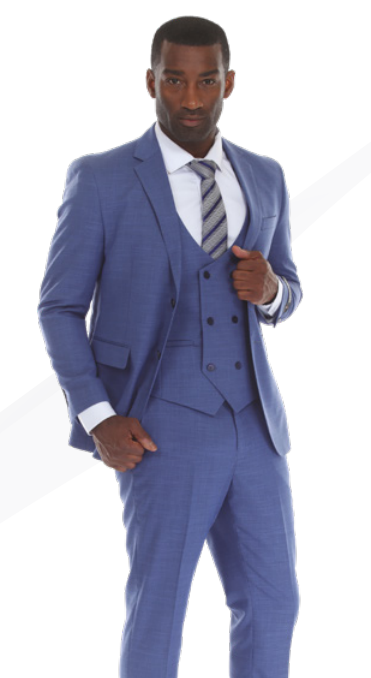 "Modern Fit Men's Summer Suit - Two Button Linen Look, Medium Blue Modern Fit"