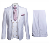 Men’s White Modern Suit with Peak Lapel and Double-Breasted Vest Modern Fit