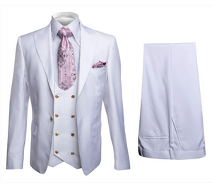 Men’s White Modern Suit with Peak Lapel and Double-Breasted Vest Modern Fit