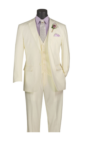 Mens Classic Fit Flat Front Vested Suit in Ivory