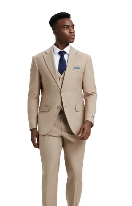 Mens Taupe Vested Classic Fit Suit - Khaki Suit - Camel Color