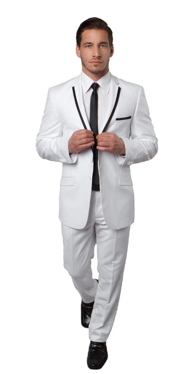 Men’s White Blazer with Black Trim | Wedding and Party Formal Blazer Jacket - White Tuxedo Prom Jacket