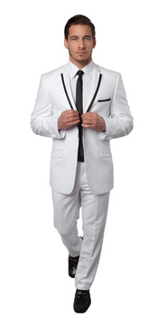 Men’s White Blazer with Black Trim | Wedding and Party Formal Blazer Jacket - White Tuxedo Prom Jacket