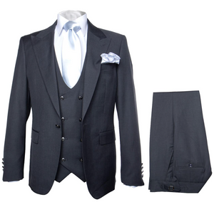 Rossiman Men's Dark Gray Slim Fit Suit – 3-Piece Vested Set with Flat Front Pants
