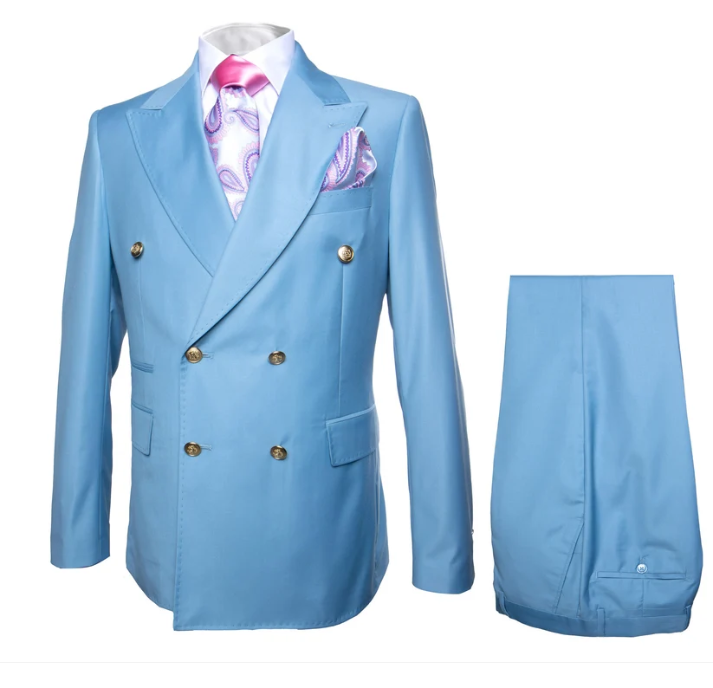 Rossi Man Men’s Blue Double-Breasted Suit – Peak Lapel Formal Wedding & Prom Suit