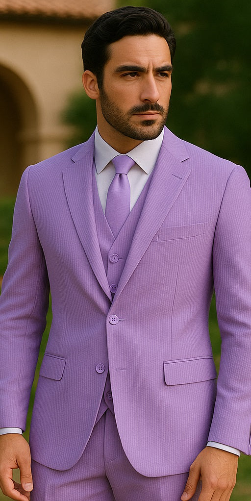 Sear Sucker Suit Mens 3pc 100% Cotton Seersucker Sear sucker suits Lavender & Pink - High End Suits - High Quality Suits