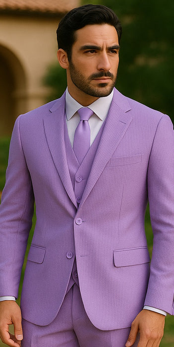 Sear Sucker Suit Mens 3pc 100% Cotton Seersucker Sear sucker suits Lavender & Pink - High End Suits - High Quality Suits