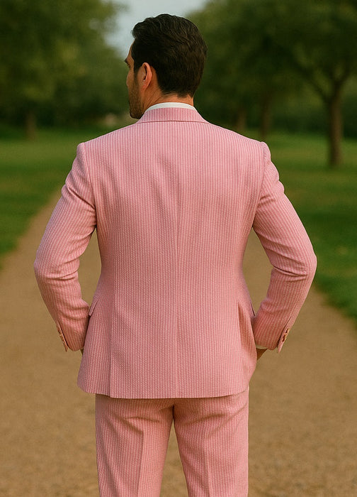 Sear Sucker Suit Mens 3pc 100% Cotton Seersucker Sear sucker suits Lavender & Pink - High End Suits - High Quality Suits