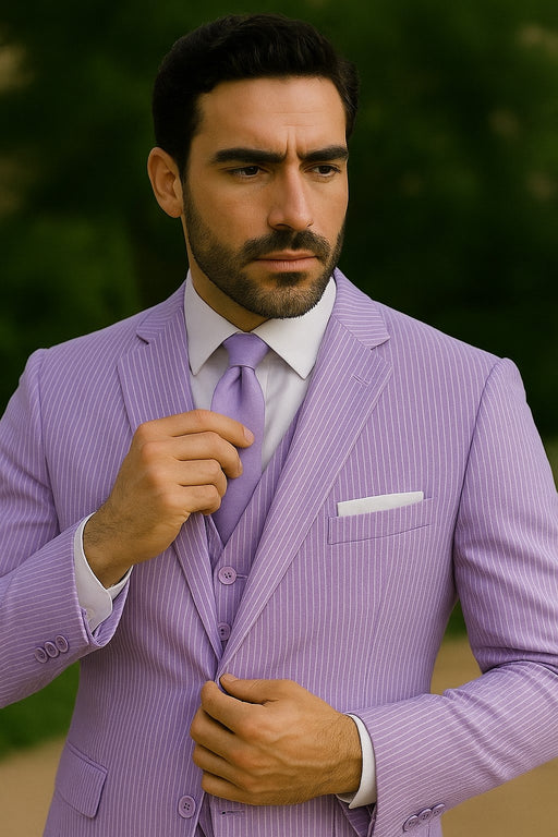 Sear Sucker Suit Mens 3pc 100% Cotton Seersucker Sear sucker suits Lavender & Pink - High End Suits - High Quality Suits