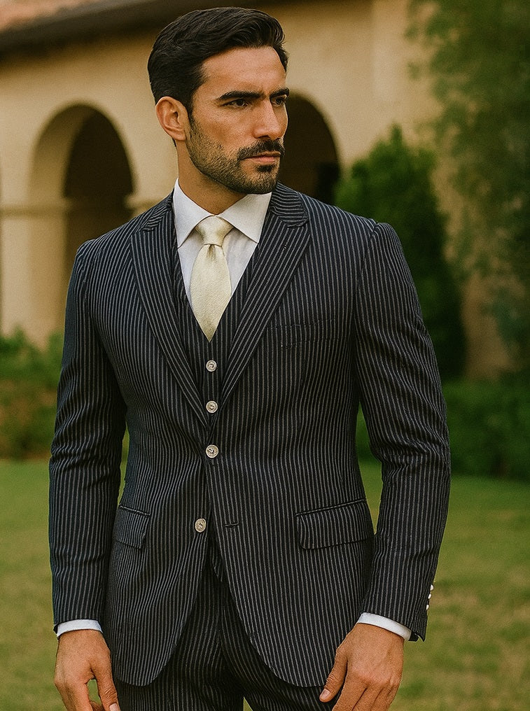 Sear Sucker Suit Mens 3pc 100% Cotton Seersucker Sear sucker suit White & Black - High End Suits - High Quality Suits Modern Fit