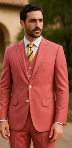 Sear Sucker Suit Mens 3pc 100% Cotton Seersucker Sear sucker suit Red & Grey - High End Suits - High Quality Suits