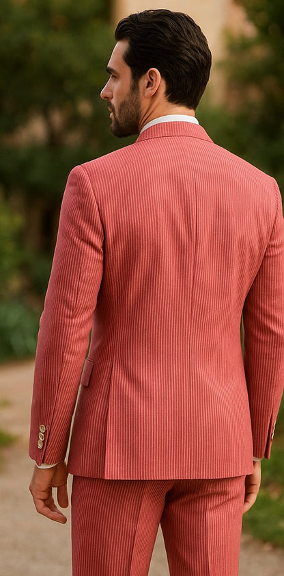 Sear Sucker Suit Mens 3pc 100% Cotton Seersucker Sear sucker suit Red & Grey - High End Suits - High Quality Suits