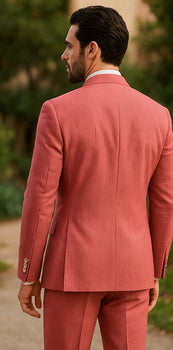 Sear Sucker Suit Mens 3pc 100% Cotton Seersucker Sear sucker suit Red & Grey - High End Suits - High Quality Suits