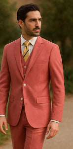 Sear Sucker Suit Mens 3pc 100% Cotton Seersucker Sear sucker suit Red & Grey - High End Suits - High Quality Suits
