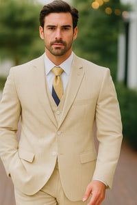 Sear Sucker Suit Mens 3pc 100% Cotton Seersucker Sear sucker suits Tan - High End Suits - High Quality Suits