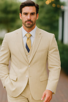 Sear Sucker Suit Mens 3pc 100% Cotton Seersucker Sear sucker suits Tan - High End Suits - High Quality Suits