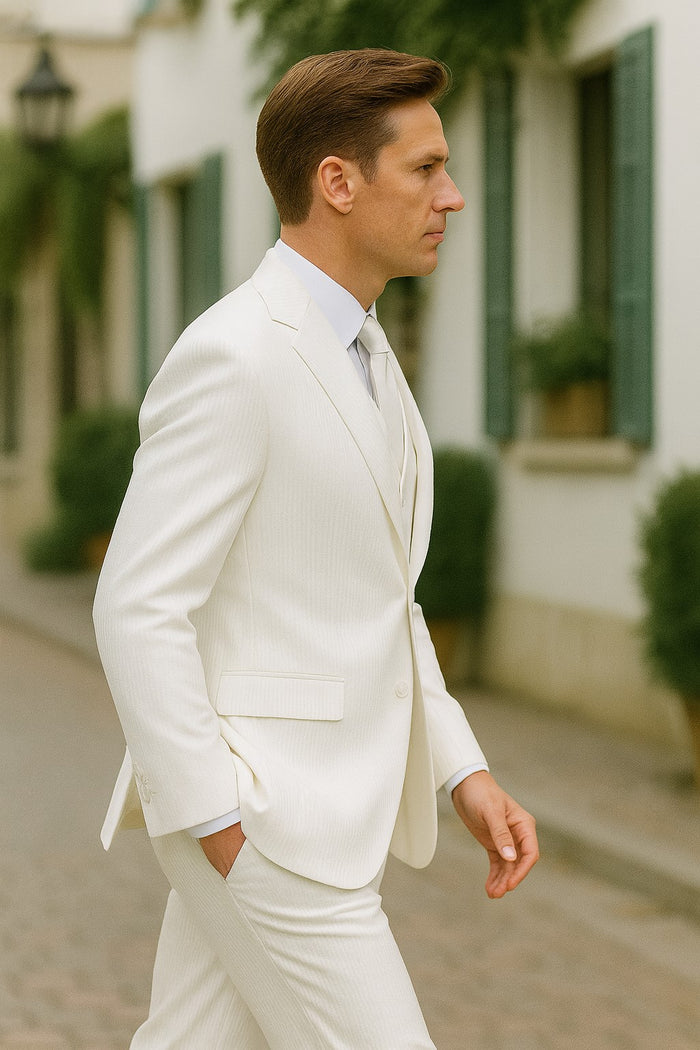 Sear Sucker Suit Mens 3pc 100% Cotton Seersucker Sear sucker suit White & Black - High End Suits - High Quality Suits Modern Fit
