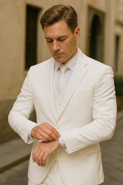 Sear Sucker Suit Mens 3pc 100% Cotton Seersucker Sear sucker suit White & Black - High End Suits - High Quality Suits Modern Fit
