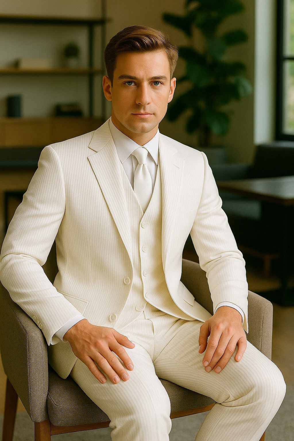 Sear Sucker Suit Mens 3pc 100% Cotton Seersucker Sear sucker suit White & Black - High End Suits - High Quality Suits Modern Fit