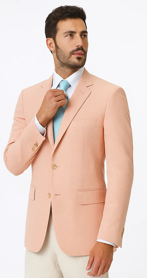 Alberto Nardoni Brand Cheap Priced Designer Fashion Dress Casual Blazer On Sale Striped Seersucker ~ Sear Sucker Orange Blazer
