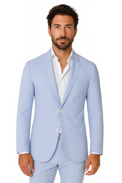 Cheap Priced Blazer Jacket For Men Online Two Button Carolina Blue Medium Seersucker ~ Sear Sucker Sport Coat - Image 2