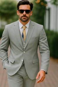 Sear Sucker Suit Mens 3pc 100% Cotton Seersucker Sear sucker suit Red & Grey - High End Suits - High Quality Suits