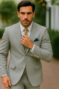 Sear Sucker Suit Mens 3pc 100% Cotton Seersucker Sear sucker suit Red & Grey - High End Suits - High Quality Suits