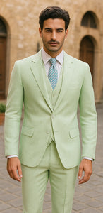 Sear Sucker Suit Mens 3pc 100% Cotton Seersucker Sear sucker suit Yellow & Green Striped - High End Suits - High Quality Suits