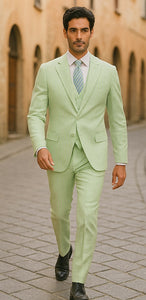Sear Sucker Suit Mens 3pc 100% Cotton Seersucker Sear sucker suit Yellow & Green Striped - High End Suits - High Quality Suits