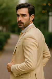 Sear Sucker Suit Mens 3pc 100% Cotton Seersucker Sear sucker suits Tan - High End Suits - High Quality Suits