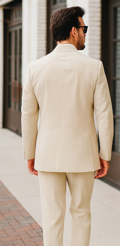Sear Sucker Suit Mens 3pc 100% Cotton Seersucker Sear sucker suits Taupe - High End Suits - High Quality Suits Modern Fit