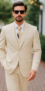 Sear Sucker Suit Mens 3pc 100% Cotton Seersucker Sear sucker suits Taupe - High End Suits - High Quality Suits