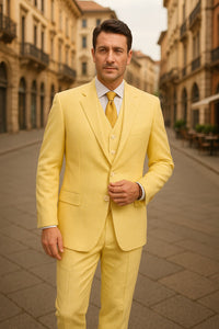 Sear Sucker Suit Mens 3pc 100% Cotton Seersucker Sear sucker suit Yellow & Green Striped - High End Suits - High Quality Suits