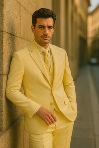 Sear Sucker Suit Mens 3pc 100% Cotton Seersucker Sear sucker suit Yellow & Green Striped - High End Suits - High Quality Suits