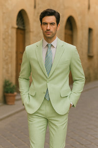 Sear Sucker Suit Mens 3pc 100% Cotton Seersucker Sear sucker suit Yellow & Green Striped - High End Suits - High Quality Suits
