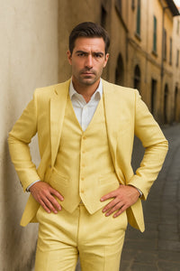 Sear Sucker Suit Mens 3pc 100% Cotton Seersucker Sear sucker suit Yellow & Green Striped - High End Suits - High Quality Suits