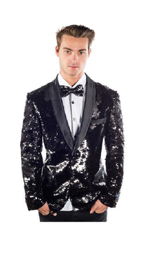 Sequin Blazer Mens Black Regular Fit Sequined 2 Buttons Shawl Lapel Blazer Matching Bow Tie