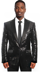 Sequin Blazer Mens Black/Black Lapel Sequin Tuxedo / Dinner Jacket Blazer Sport Coat